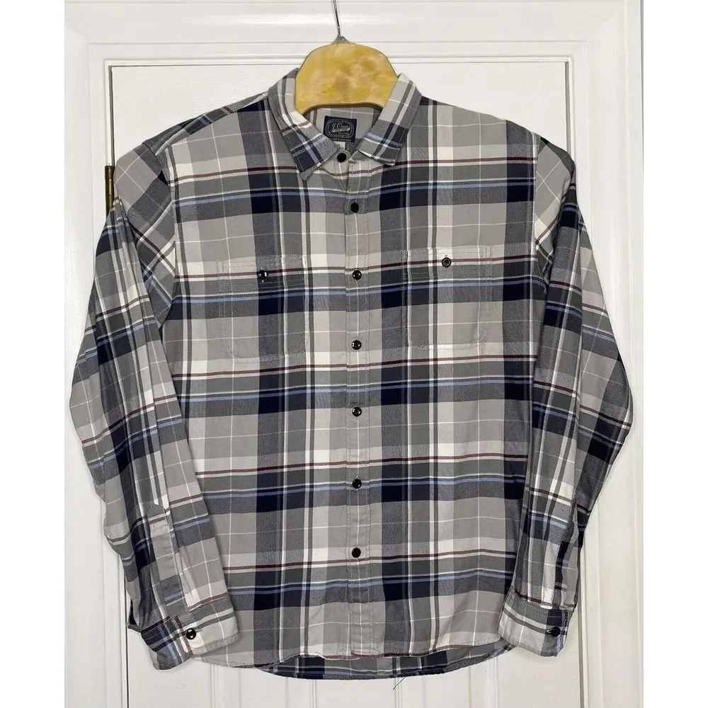 J Crew Mens The Sportsmen Outfitters Button Front Shirt Grey Blue Red Plaid XL‎